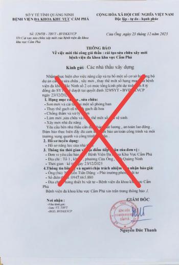 THÔNG BÁO CẢNH BÁO: Về việc xuất hiện văn bản giả mạo danh nghĩa Bệnh viện Đa khoa khu vực Cẩm Phả