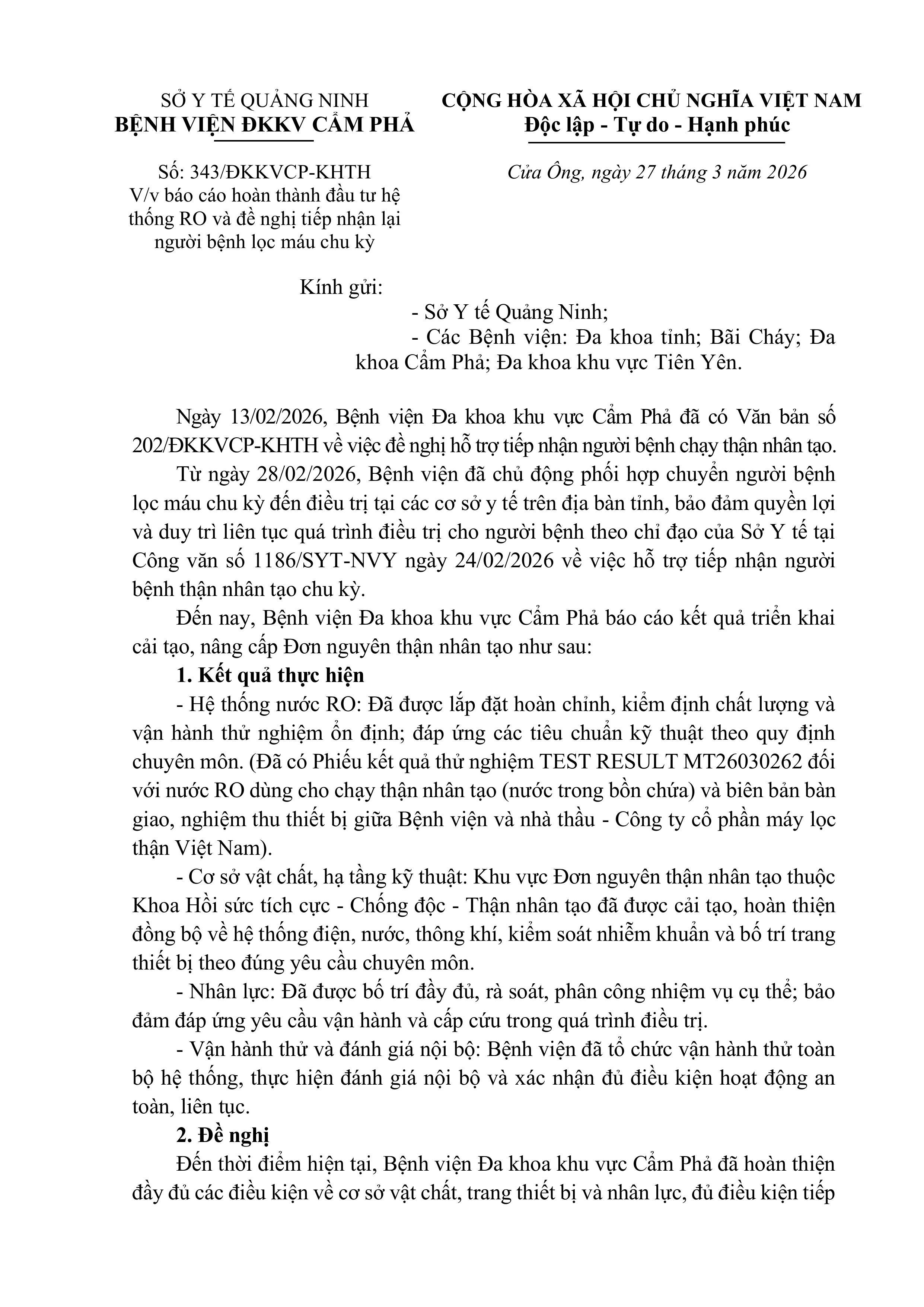 THÔNG BÁO: 1/4/2026 ĐƠN NGUYÊN THẬN NHÂN TẠO CHÍNH THỨC HOẠT ĐỘNG TRỞ LẠI