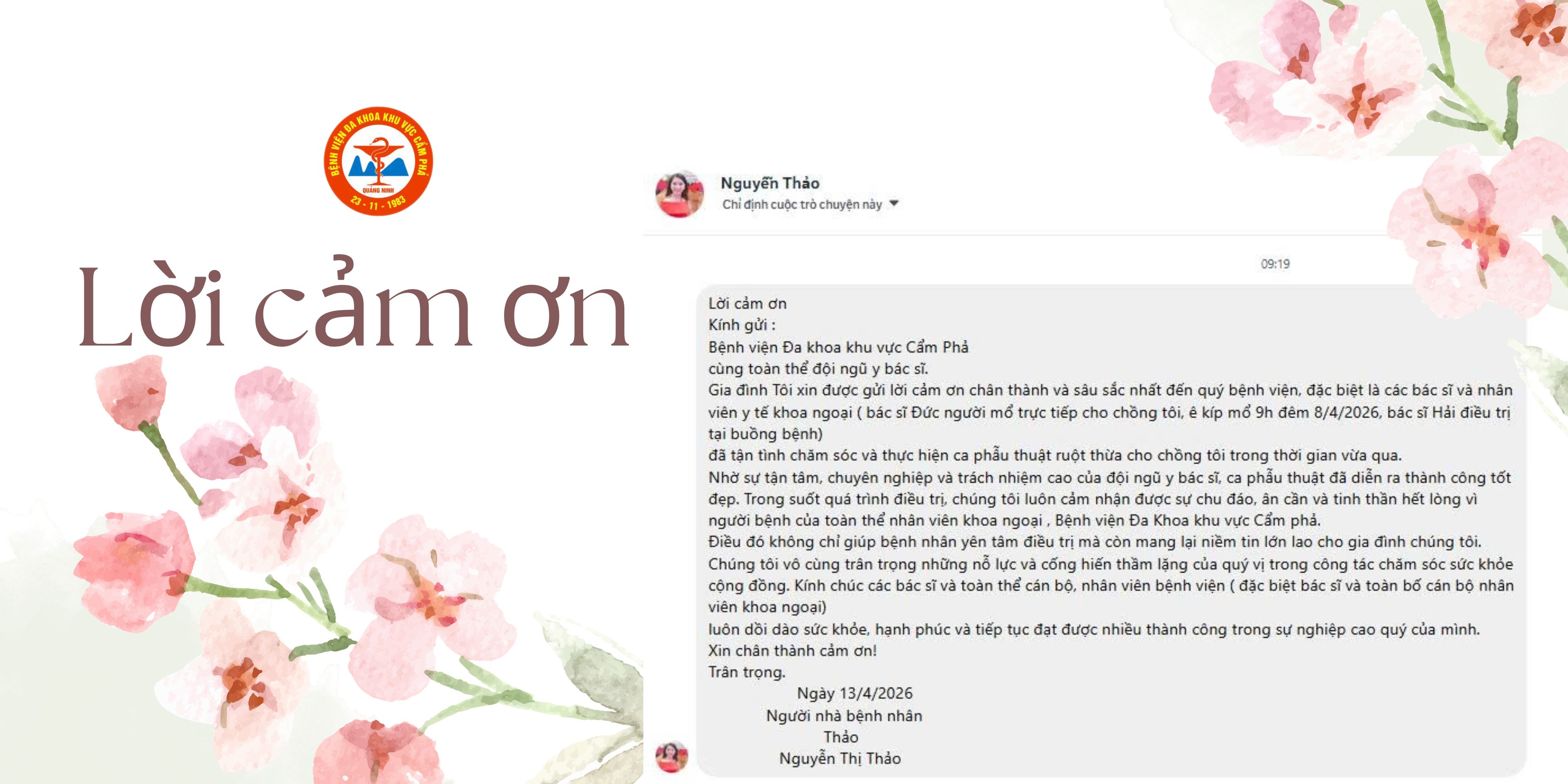 LỜI CẢM ƠN TỪ NGƯỜI BỆNH