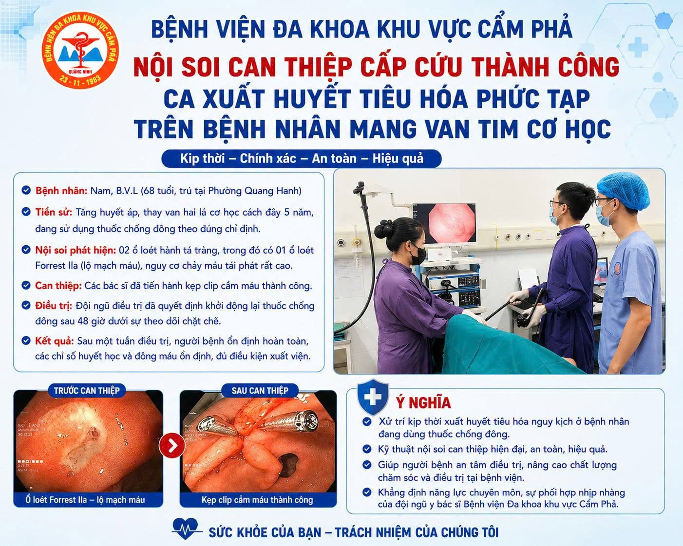 XỬ TRÍ THÀNH CÔNG CA XUẤT HUYẾT TIÊU HÓA PHỨC TẠP TRÊN BỆNH NHÂN MANG VAN TIM CƠ HỌC